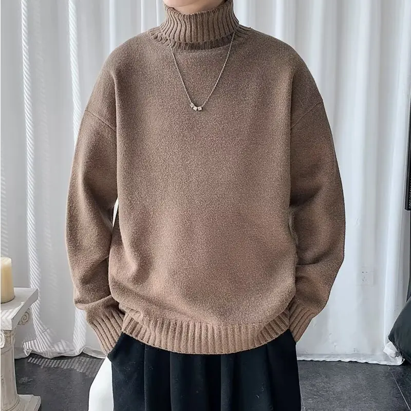 

Thiened Casual Loose ex Knitted Sweater Pure Color Lazy Sle Faionable Autumn Winter Polyester Fiber High Ne Warmth