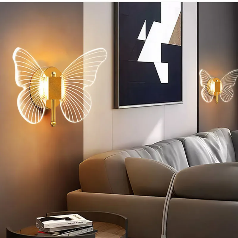 الشمال فراشة الجدار مصباح الفاخرة الإبداعية غرفة نوم رئيسية ضوء السرير ل صافي الأحمر الحديثة الحد الأدنى غرفة المعيشة خلفية التلفزيون