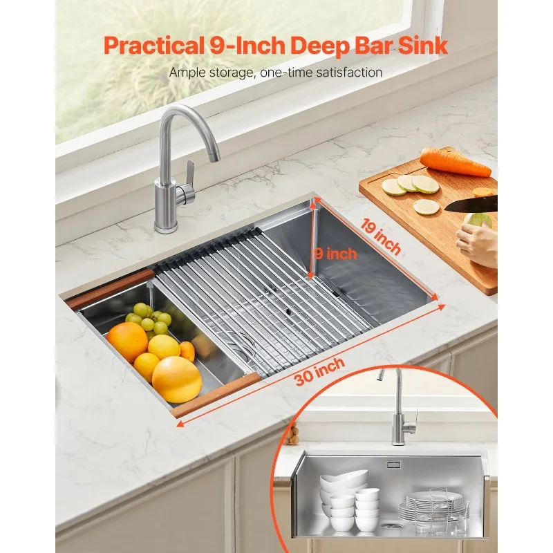 

30" Kitchen Sink Undermount Single Bowl Drop-In Basin Stainless Steel Bar