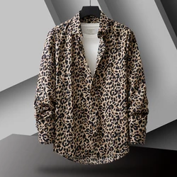 Men's Fashion Leopard Print Shirt Long Sleeve Print Flower Loose Shirt Social Man Casual Party Homme Shirt M-6XL