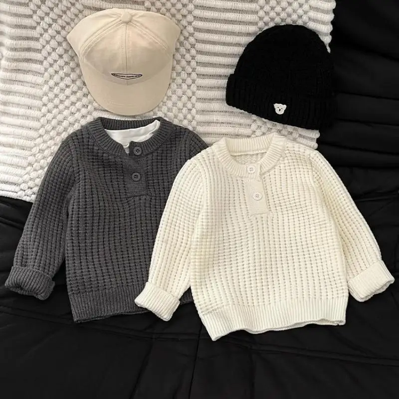 

2025 Autumn New Baby Long Sleeve Casual Sweater Solid Infant Girl Thick Warm Knit Tops Loose Kids Knitted Sweater Baby Clothes