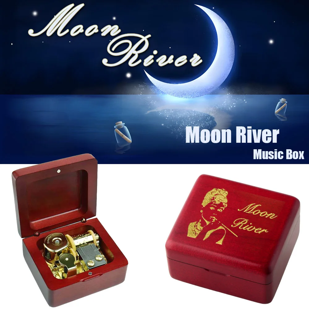

SOFTALK Solid Wood Wine Red Moon RiverTheme Music Box Birthday, Christmas, Valentine's Day Gifts Sending girlfriends，family