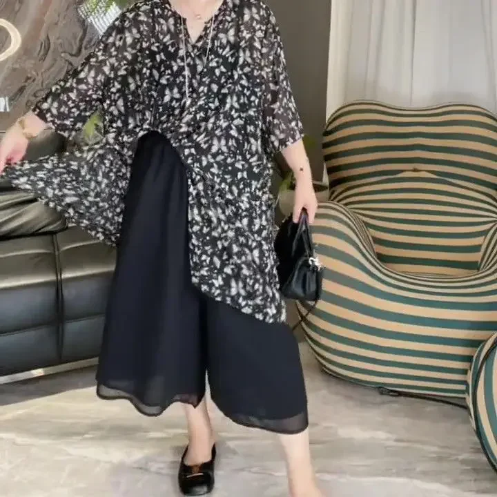 Camisa de gasa con estampado floral, estilo francés, manga larga holgada de verano