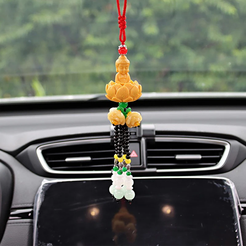 Car Pendant Ping An Buddha Lotus Seat High End Interior Decoration Rear View Mirror Ping An Interior Car Hanging Pendant