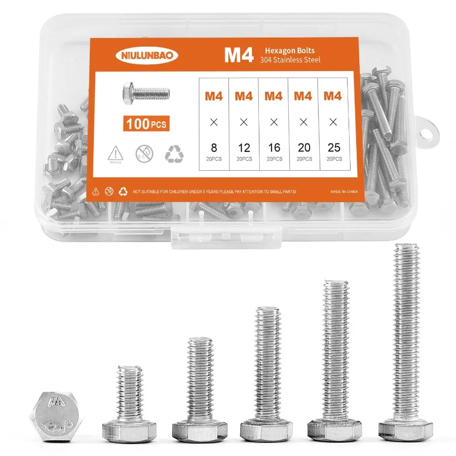 

M4 x 8 мм, 12 мм, 16 мм, 20 мм, 25 мм, сверхмощные шестигранные болты, шестигранные винты, метрическая машина из нержавеющей стали 304, полностью резьбовая, яркая Fini