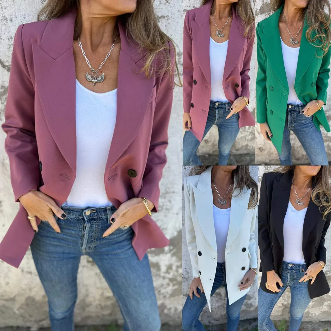 

Autumn and winter new women's suit solid color fashionable long sleeved lining casual suit jacket for women