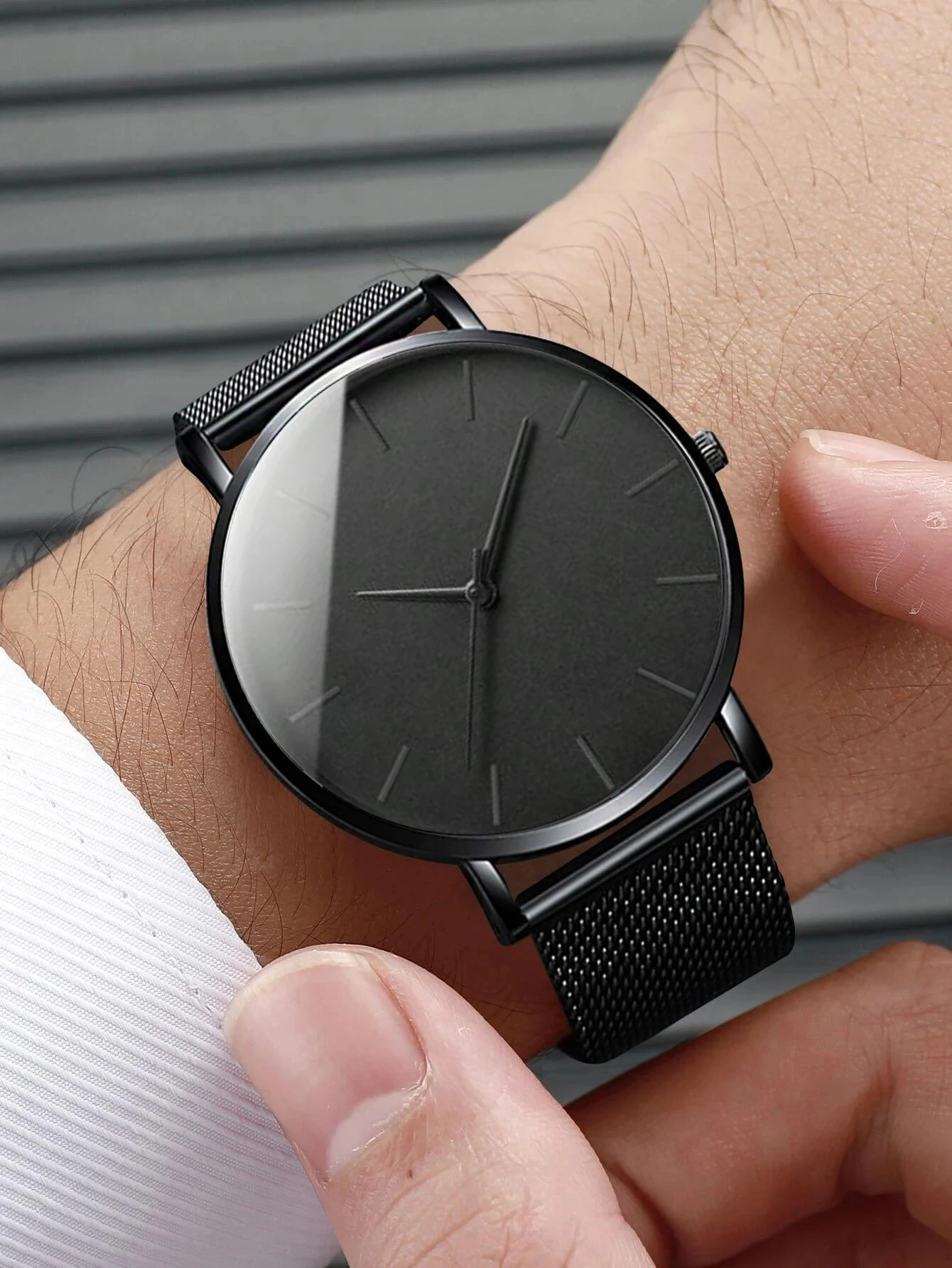 Watch + Bracelet Minimalist Mens Fashion Ultra Thin Watch Wristwatch Simple Men Business Black Mesh Quartz Wristwatch