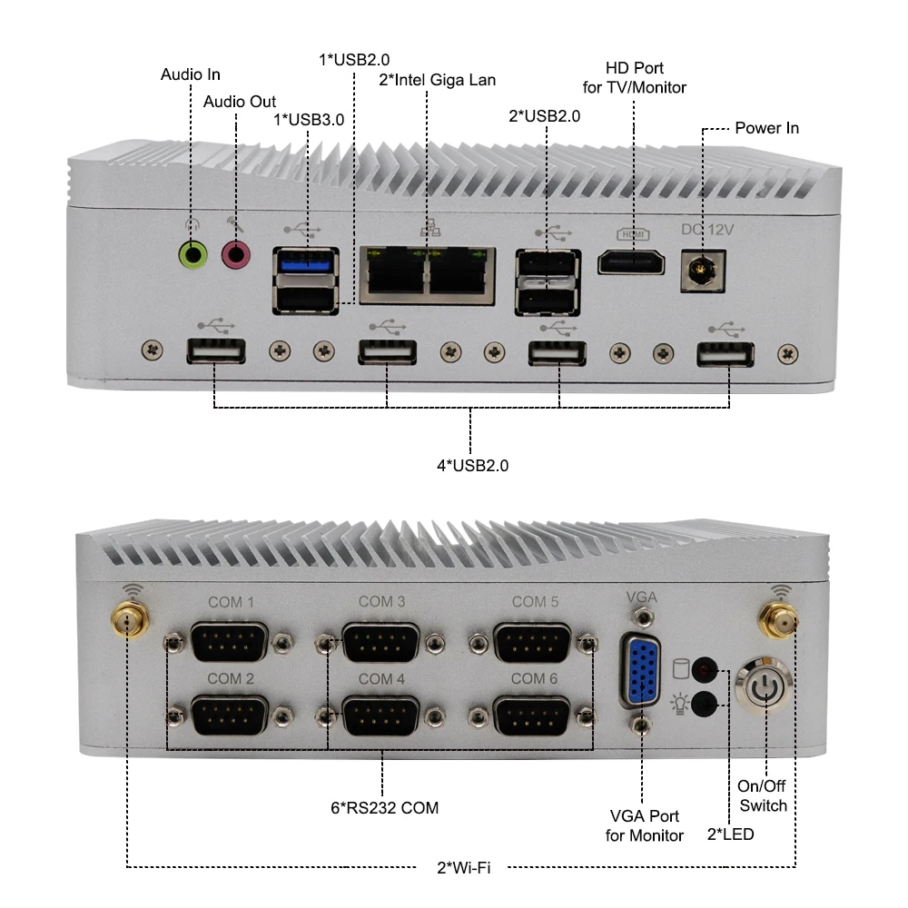 EGLOBAL Industrial Mini PC Intel Celeron J4125 32G RAM 512G SSD Desktop Computer Windows10 HDMI VGA USB 2 LAN 2 COM Mini PC