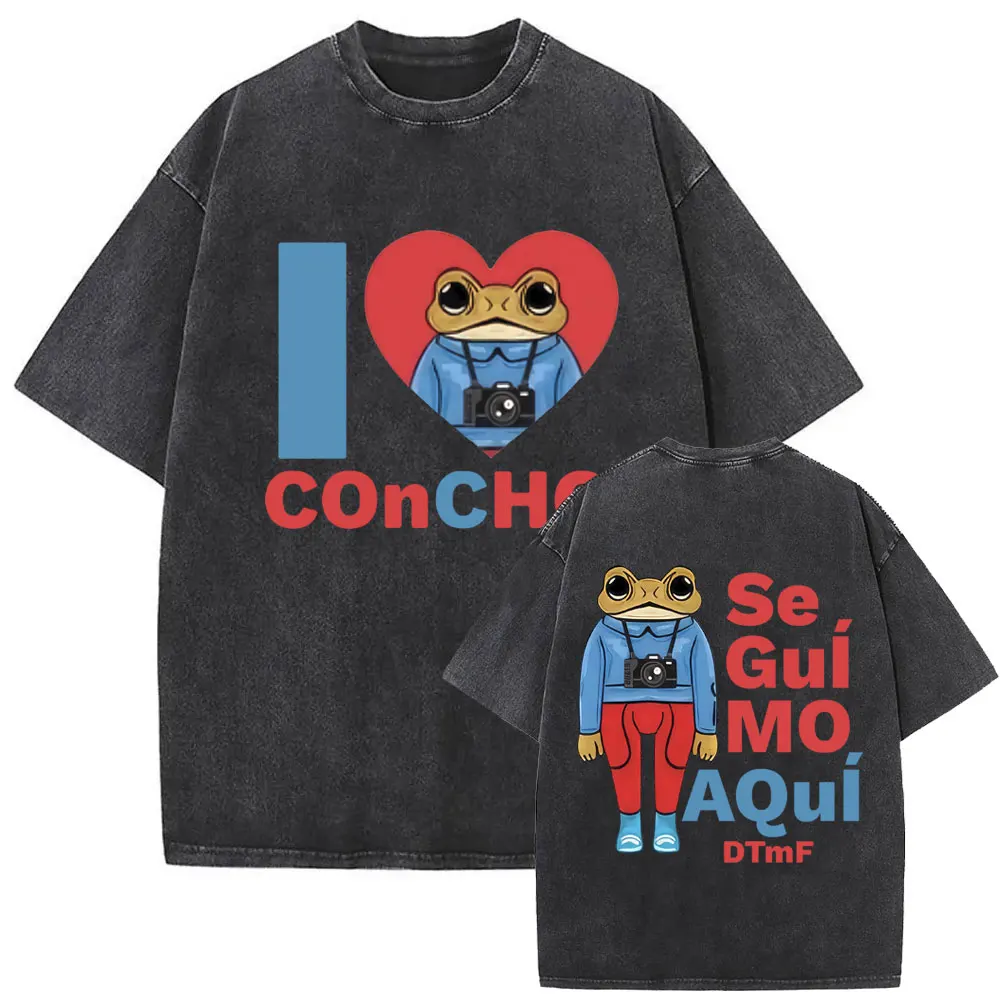 

I Love Concho Bad Bunny Vintage Washed T Shirts DeBi TiRAR MaS FOToS DTMF T-shirts Men Women Hip Hop O-collar Oversized T-shirt