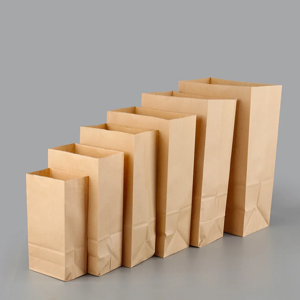 

100PCS Kraft Paper Bags Breakfast Square Bottom Paper Bags Candy Food Paper Bags Baking Dessert Party Paper Bags