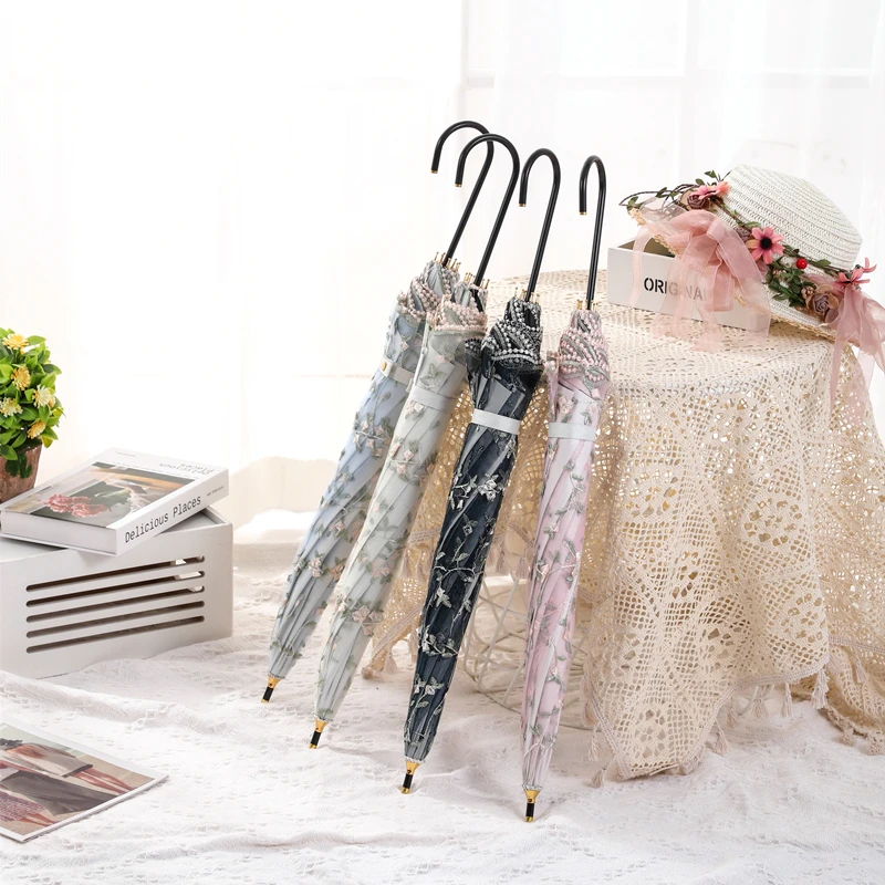 Double Layer Princess Lace Umbrella for Lady Black Coating Party Wedding Small Women Parasol Umbrellas