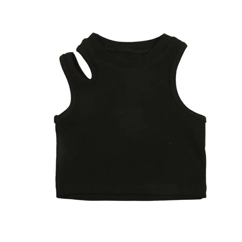 Colete de verão para meninas, moda infantil, tendência de personalidade, versão coreana, esportes, irregular, ombro de fora, suspensório curto