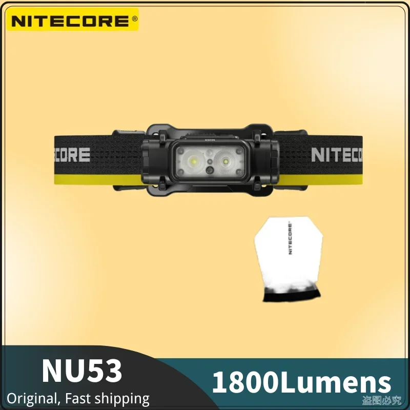 Linterna frontal recargable NITECORE NU53 de 1800 lúmenes, 8 LED NiteLab UHE, batería integrada de 6000mAh para senderismo/trekking, trail running