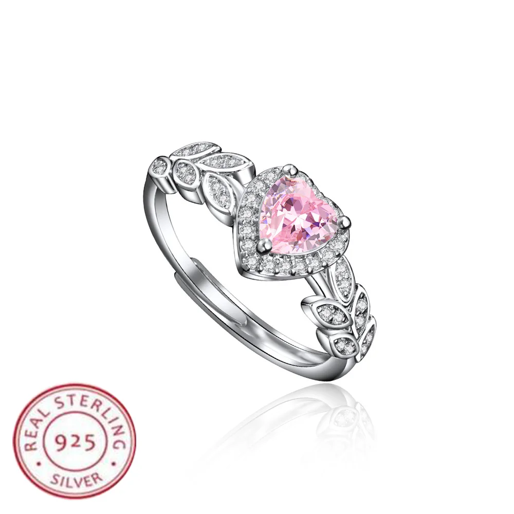 925 sterling zilveren ring roze hartvormige zirkoon luxe opening verstelbaar voor vrouwen bruiloft fijne sieraden accessoires feestcadeau