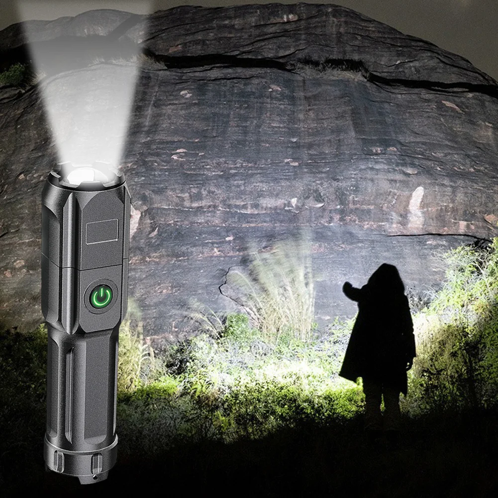 Powerful LED Flashlight Anti-Slip High Power Flashlight USB Charging Outdoor Camping Torch Power Display for Outdoor Camping Use