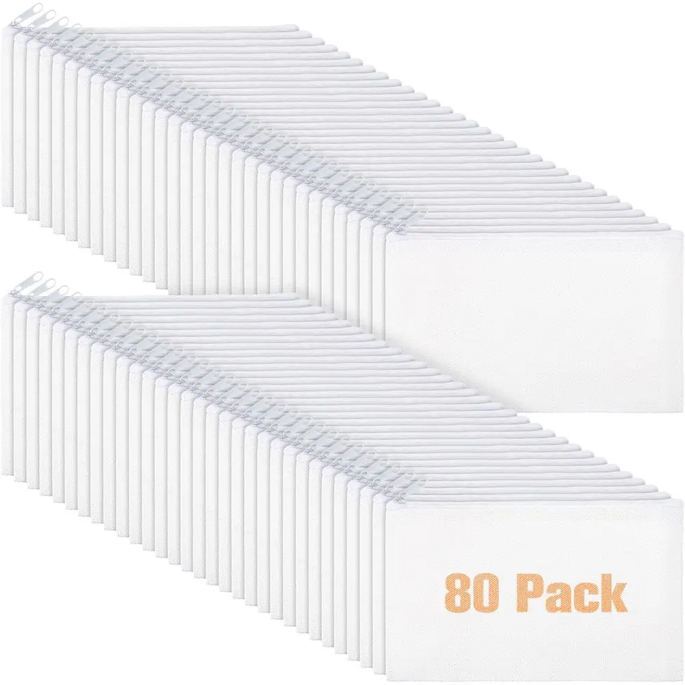 

Reginary 80 Pack Canvas Zipper Makeup Bags Bulk Pencil Pouches Blank DIY Crat Canvas Cosmetic Bag Pouch with Zipper or Makeup Co