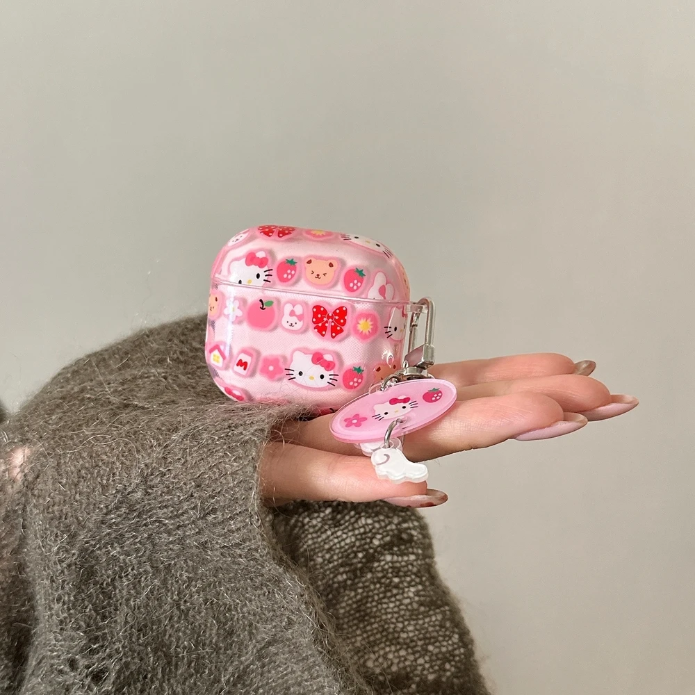 Niedliche Sanrio Hello Kitty Kopfhörerhülle für Airpods 4 1 2 3 Pro 2, kabellose Bluetooth-Headset-Schutzhülle mit Anhänger