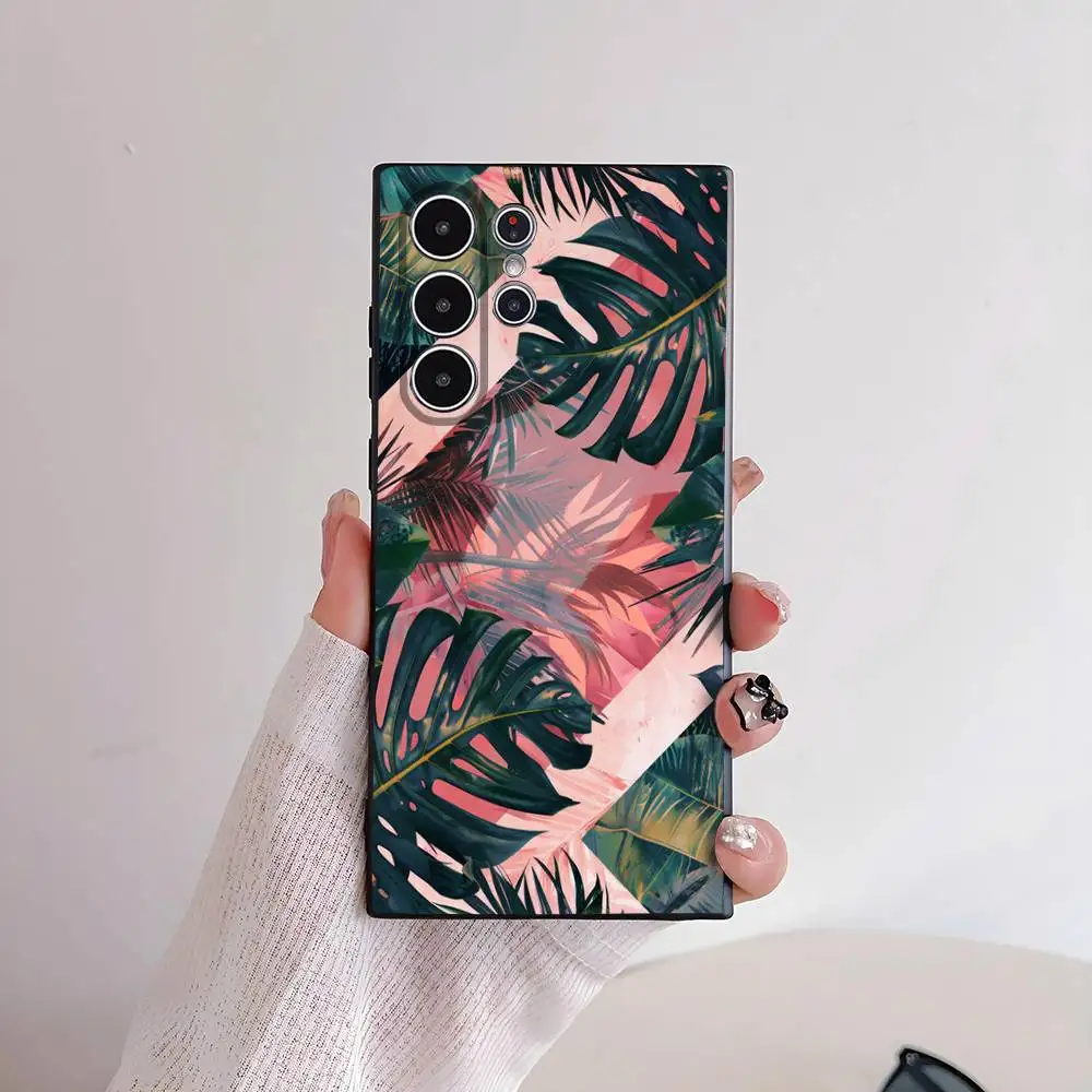 ヤシの葉柄スマホケース Sシリーズ S21 S22 S23 S24 S25 FE Plus Ultra対応 TPU素材 肌に優しいソフトケース