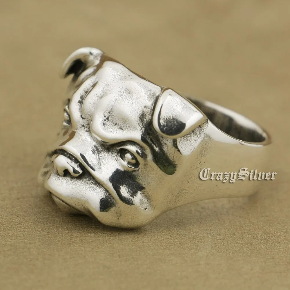 925 Sterling Silver Cute Shar Pei Dog Ring Charms Jewelry TA33 US Size 7~14