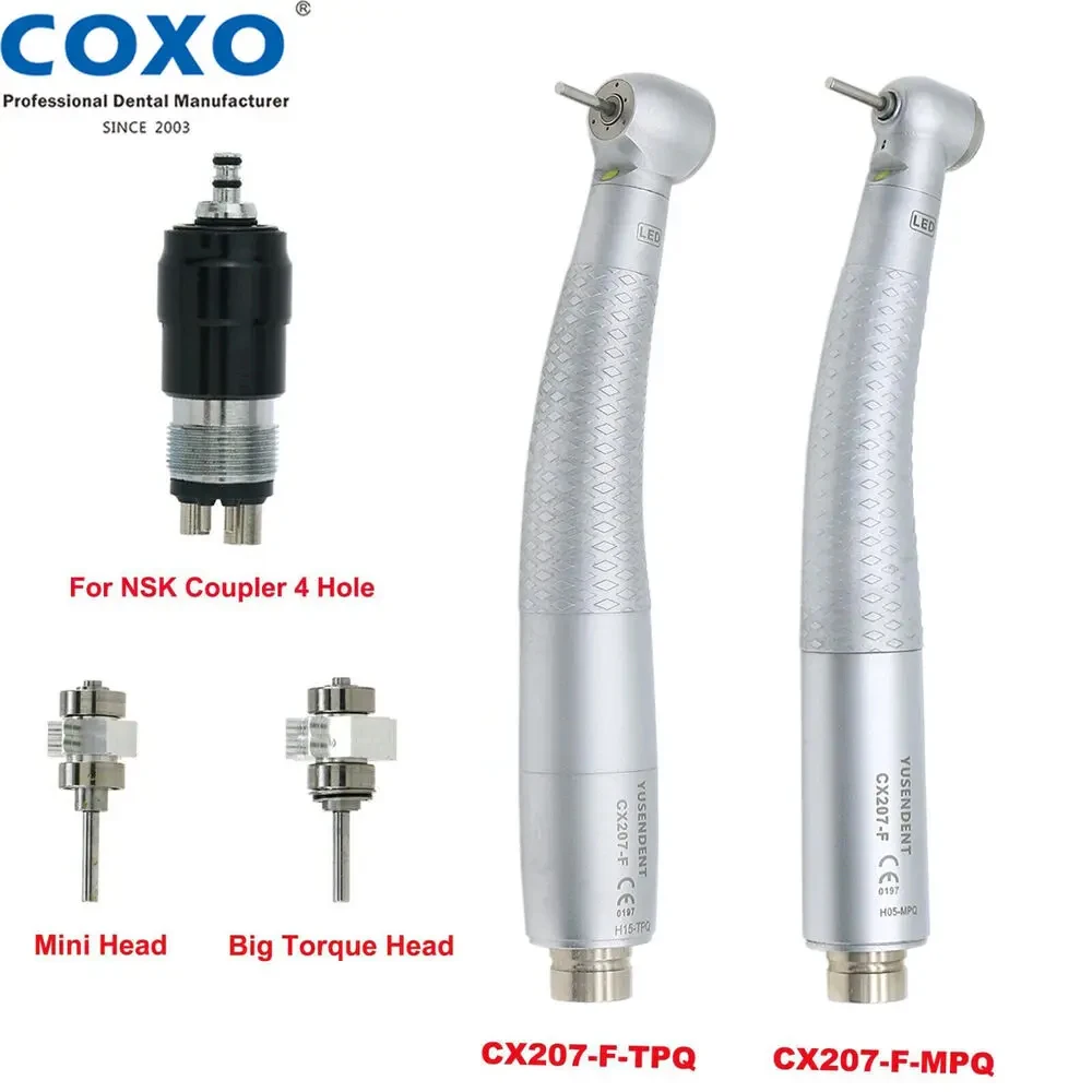 COXO Dental LED Self Power High Speed CX207-F-TPQ  CX210-C-TP Air Turbine 4Holes Coupling