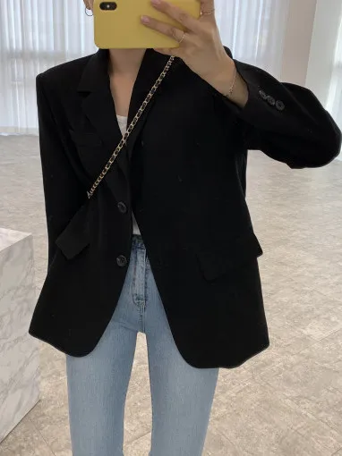 

Korean Sle Women's Suit Jaet Small Size 2025 Autumn Vintage High-End Loose Versatile Long Sve Pure Color Commute