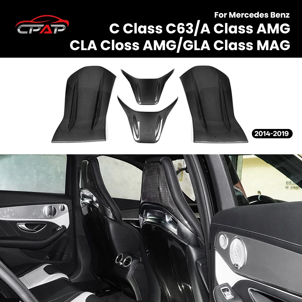 Real Prepreg Dry Carbon Fiber Car Seat Backrest Covers Trim for Mercedes Benz C Class C63 OEM Style 2014-2019 4Pcs/Set