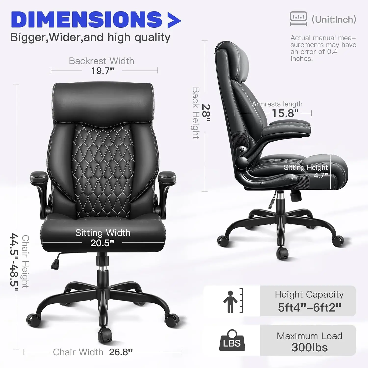 High Back Executive Chair Ergonomic Computer Desk Rocking Leather Adjustable Flip-Up Armrests Lumbar Support, Customized