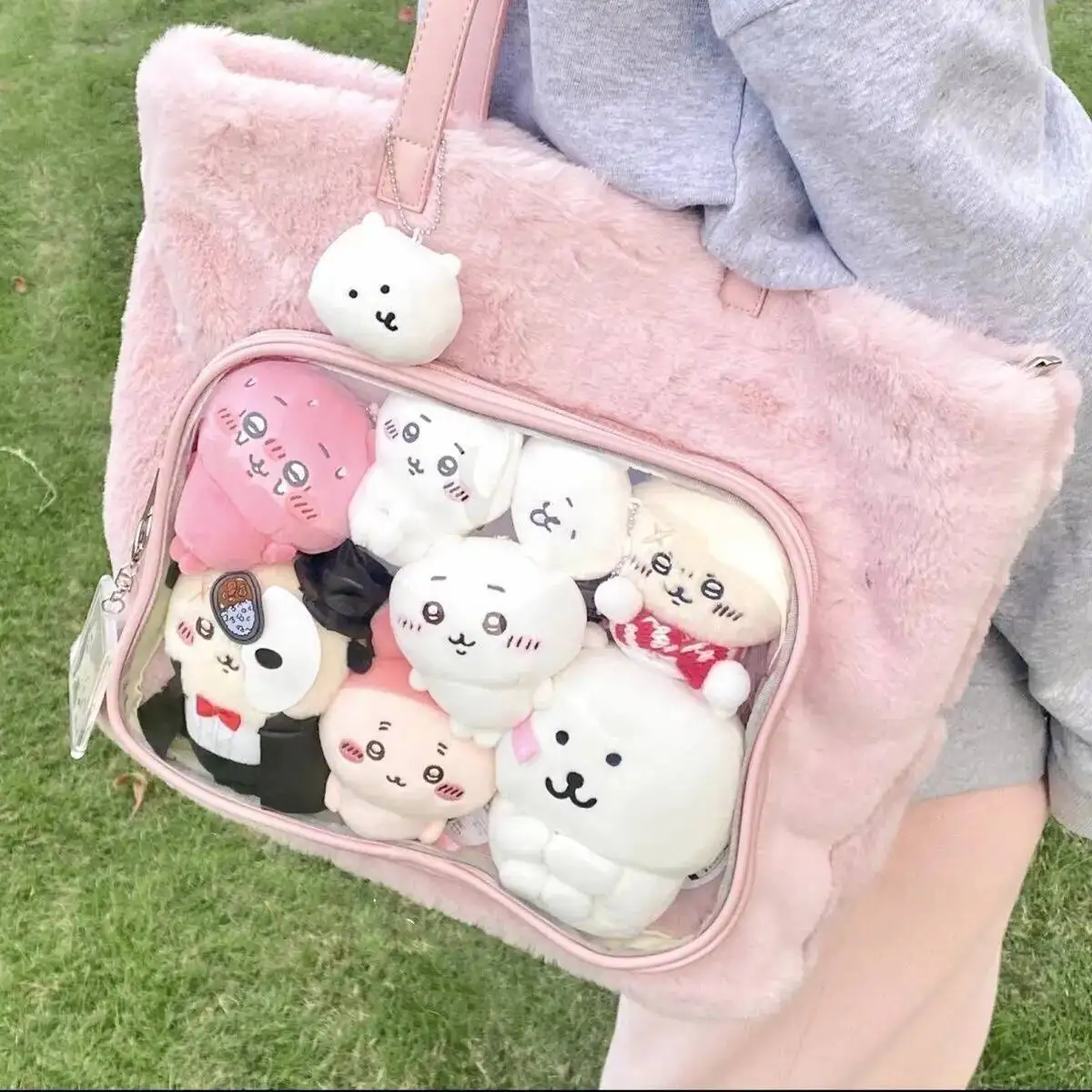 

Bloom Japanese Transparent Pink Ita Purse Women Haruku Aesthetic Plush Handbag Female Large Capacity Tote Bag 2025 New