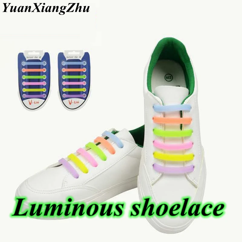 12 pcs/Set Silicone Light up Fashion  Luminous Shoelaces Flash Party Glowing Shoe Lace Shoestrings Lazy No Tie Shoeslace L4