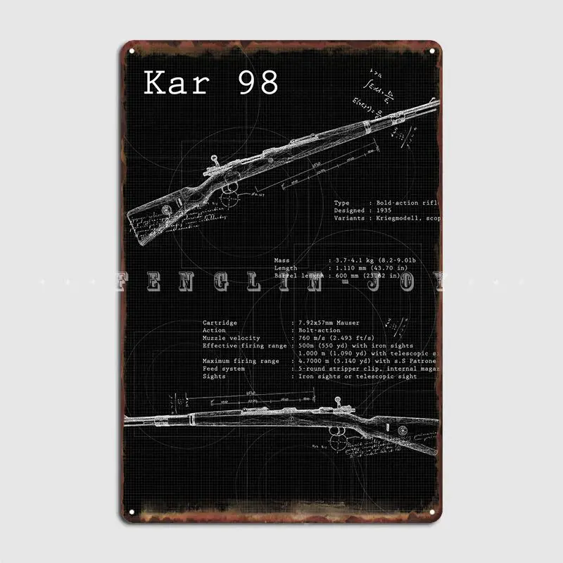 Kar 98 Black Blueprint Poster Metal Plaque Cinema Kitchen Living Room Printing Wall Decor Tin Sign Poster