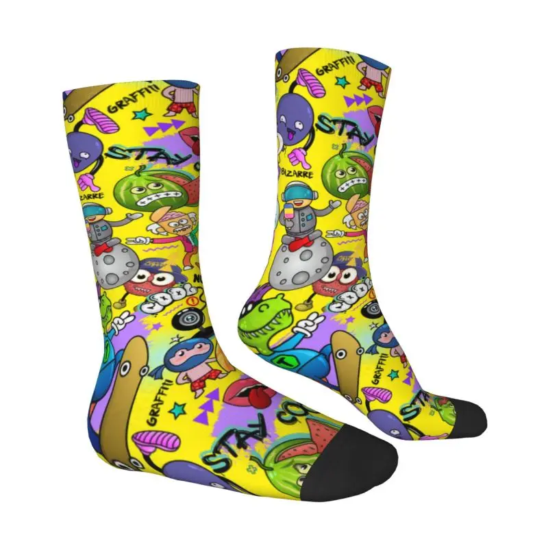 Niestandardowe męskie skarpetki z kreskówek Alien Character Creative Art Dress Socks Unisex Breathbale Warm 3D Printed Graffiti Style Crew Socks