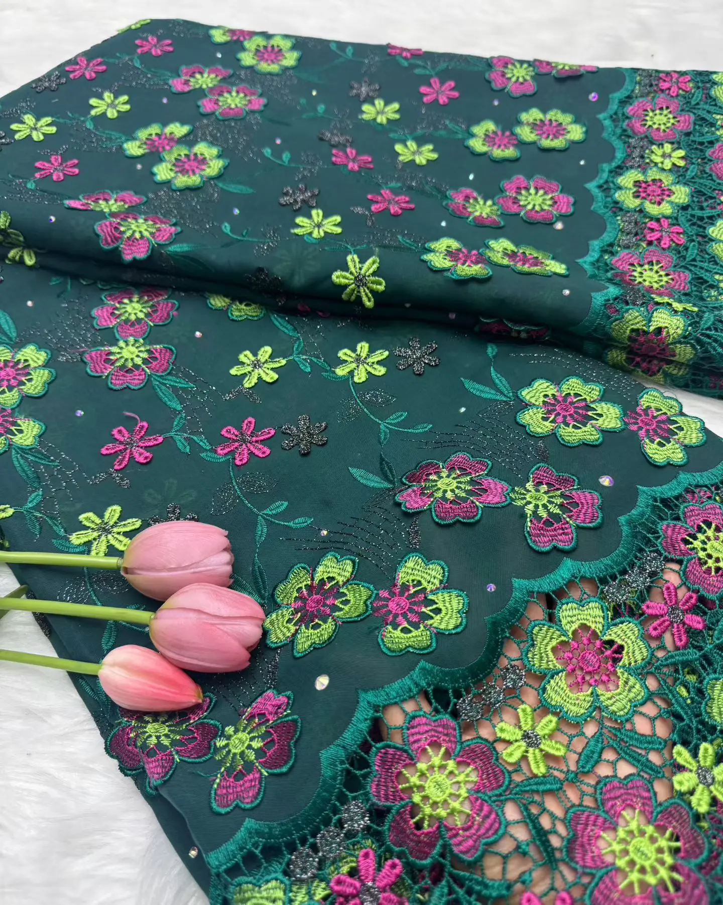 

3D French Mesh Chiffon Wedding Embroidery African Nigerian Stones Lace Fabric Luxurious Cotton Lace Fabric For Wedding D Hm181-1