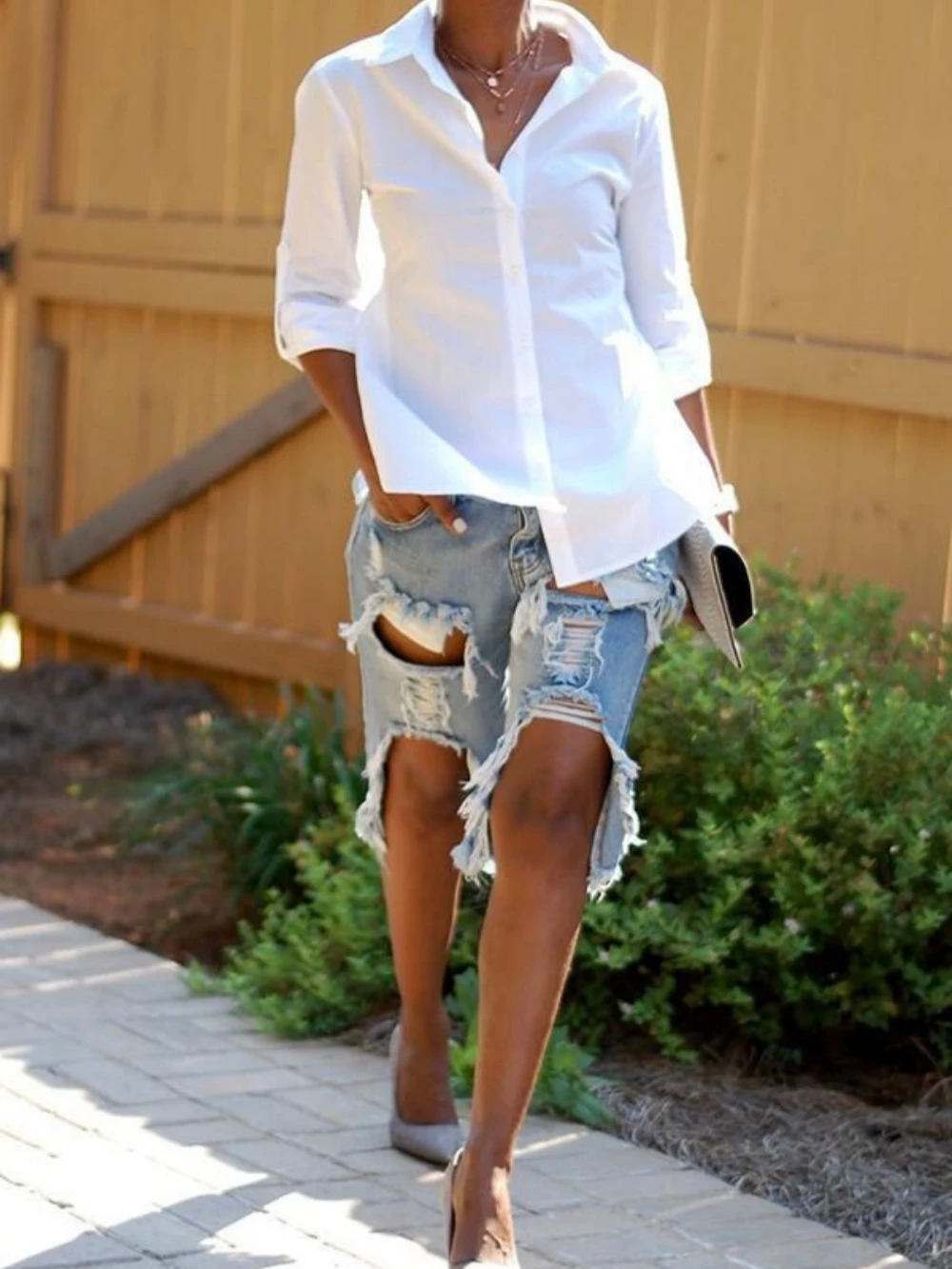 New Fashion Women's Jeans Ripped Comfortable 2024 Summer Casual Street Can Wear Solid Color Ladies Capri Pants