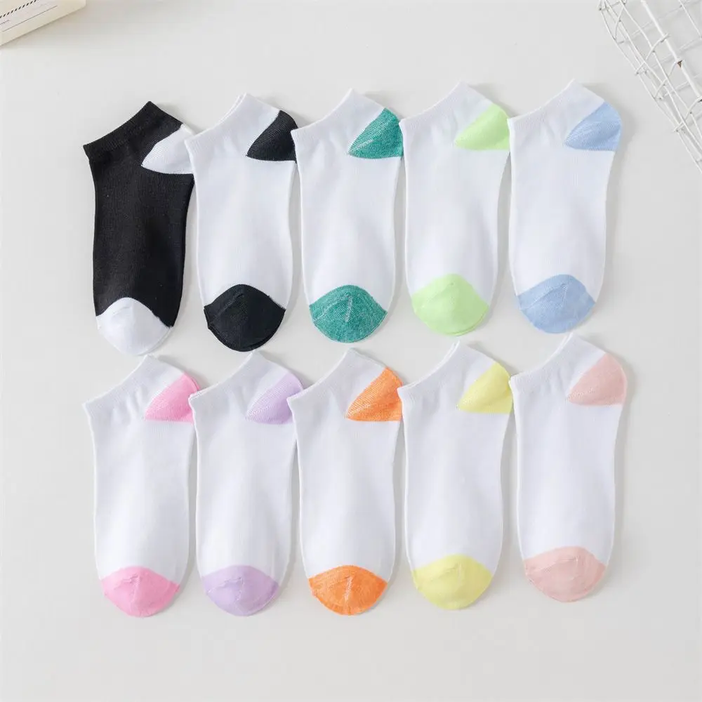 

10Pairs Patchwork Women Ankle Tube Socks Breathable Non-slip Summer Boat Socks Sweat-Absorbing Short Invisible Socks Sports