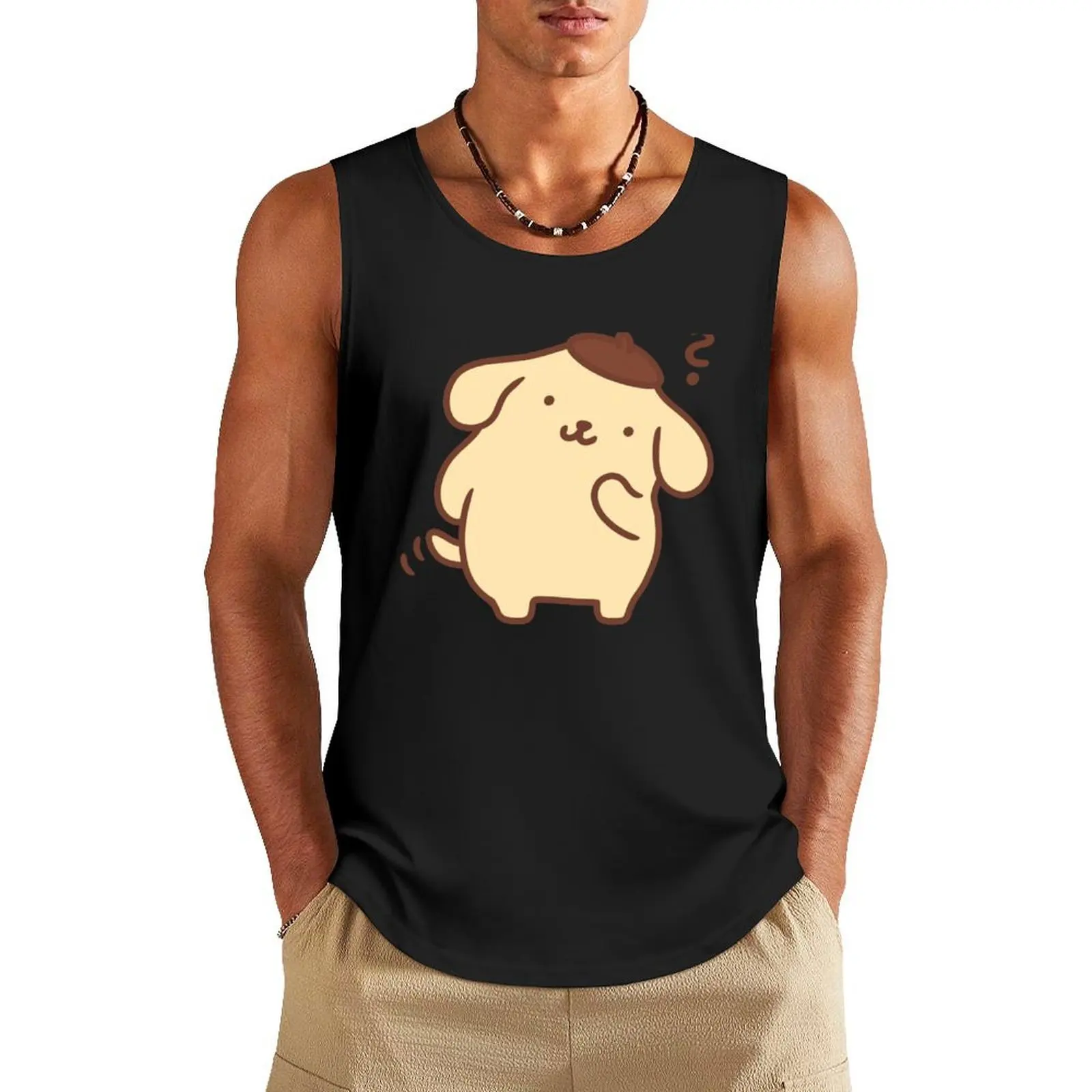 

Pompompurin’s Puzzled Look – Too Cute to Ignore Tank Top Men's clothing brands man vest sleeveless man shirts gym shirts