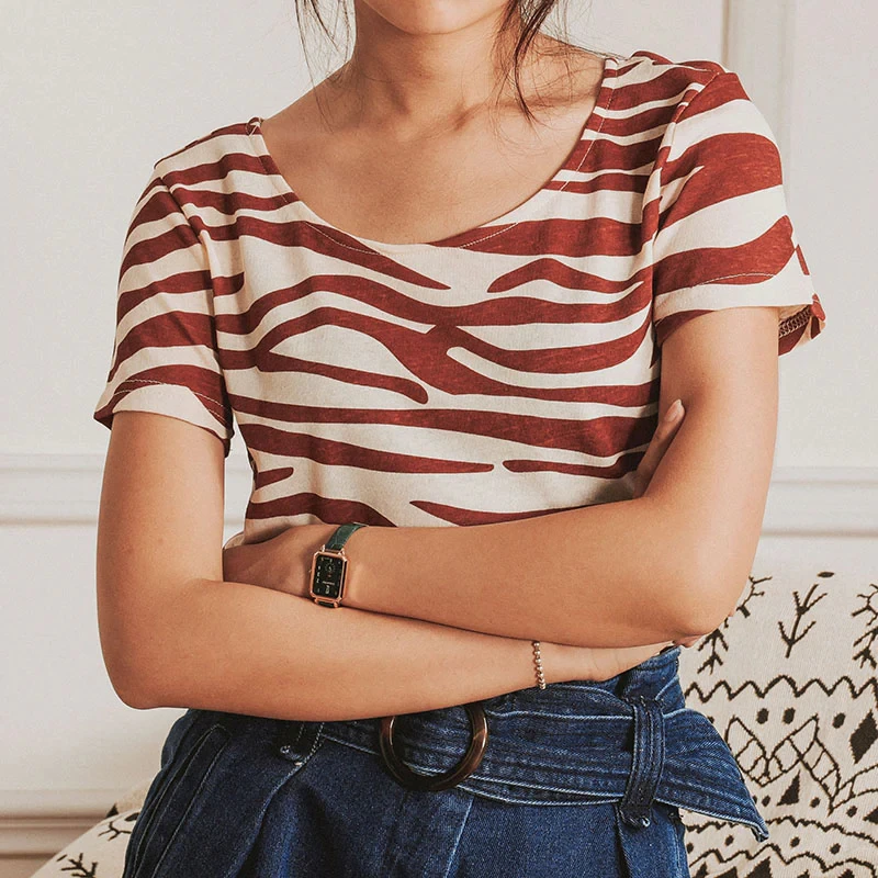 

Футболка Mprimé Zèbre Femme с коротким рукавом и круглым воротником с принтом, свободная хлопковая футболка в стиле ретро 2021, топы, повседневные женские футболки