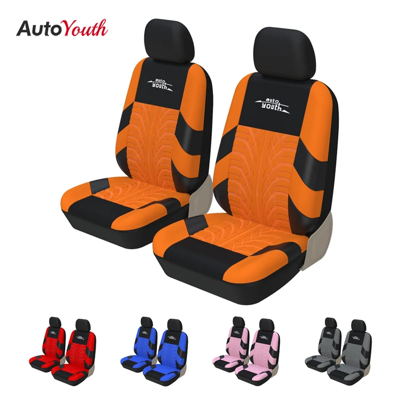 2PCS Car Seat Cover For Front Seat,Orange Embossing Durable Car Seat Protectors For Suzuki Liana For Ford yeokus2 For 2006 Lanos