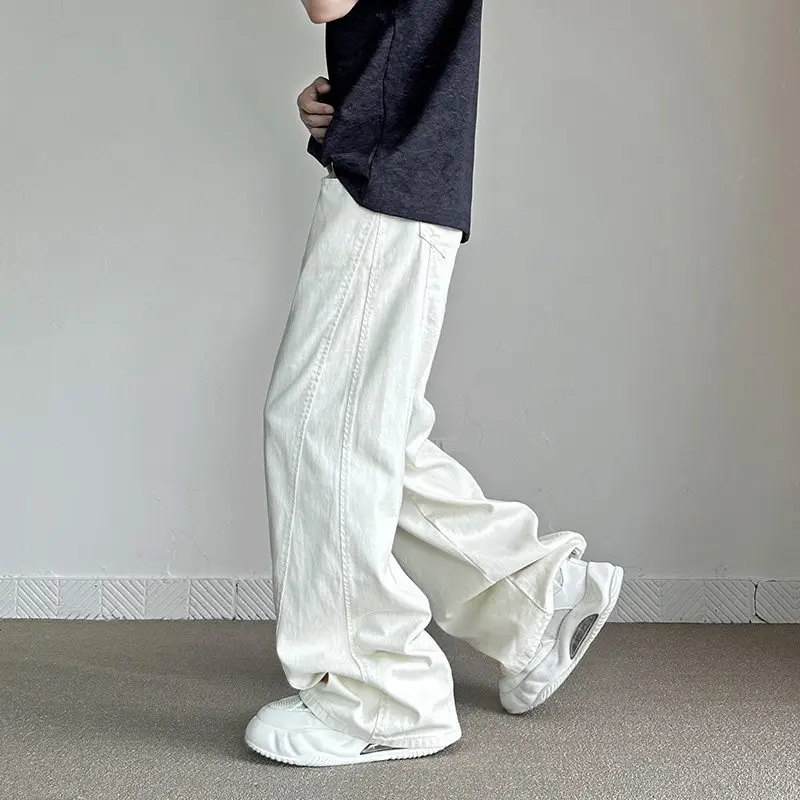 New Loose Harajuku White Jeans Men's Fashion High Street Korean Casual Trousers Male Straight Hip Hop Denim Pants Streetwear Men