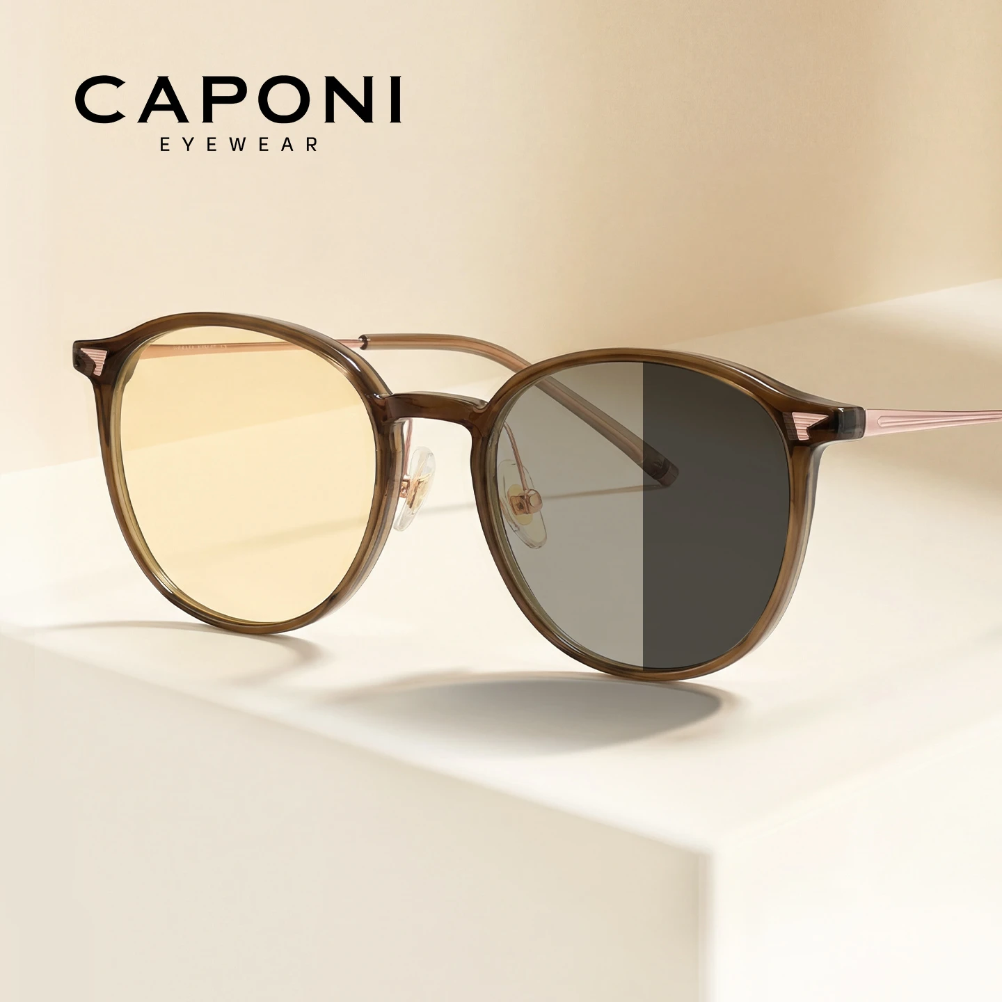 

CAPONI 2026 New Women Glasses Frame Titanium Original Design Eye Frames Photochromic Anti Blue Ray Yellow Eyeglass Frame J35211