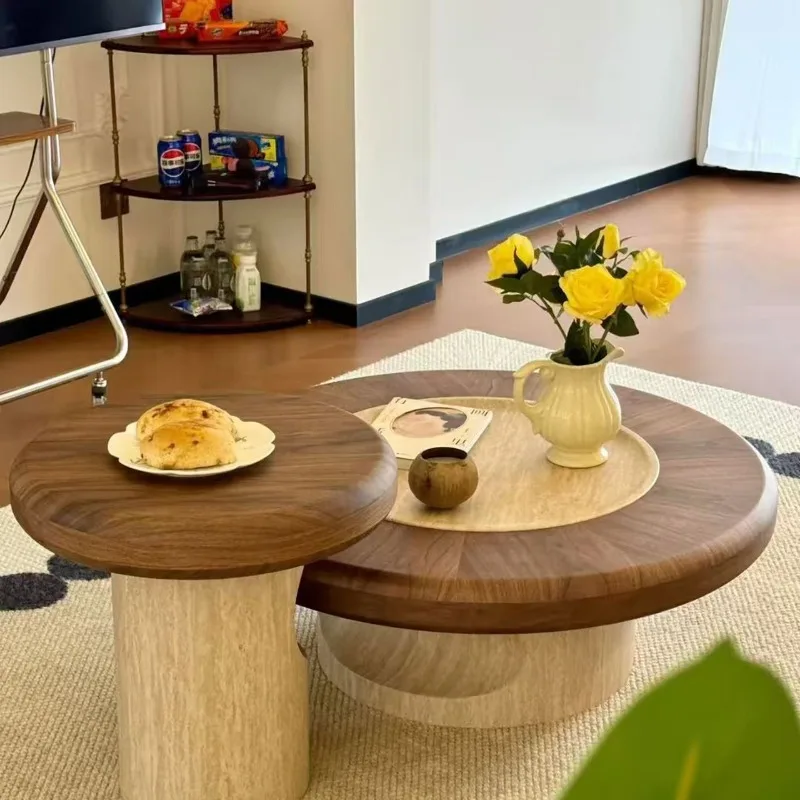 coffee table living room household round medium ancient style solid wood light luxury high-end side