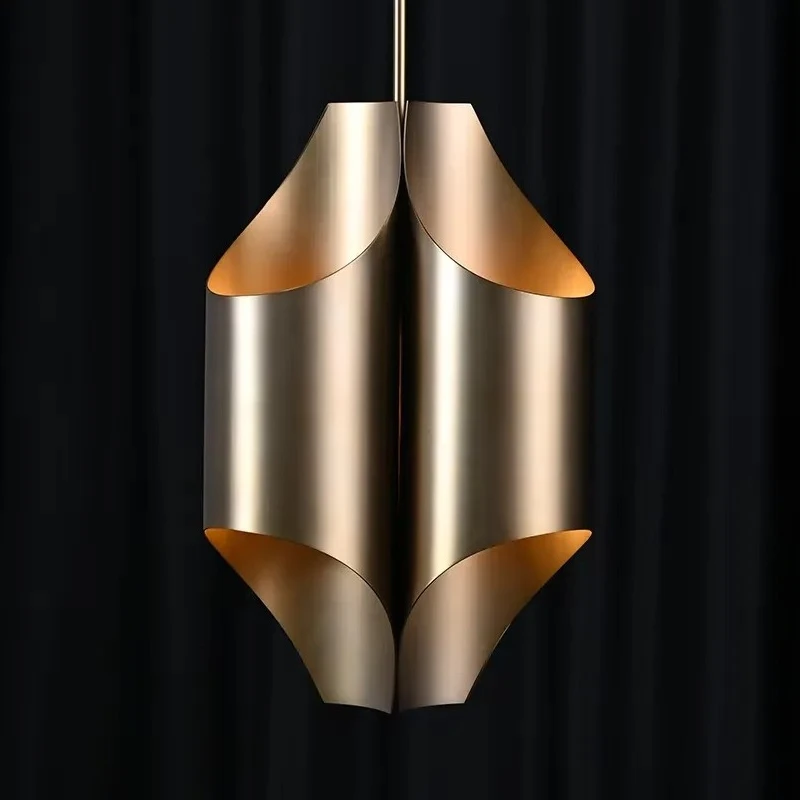 Modern Brass Pendant Light Geometric Gold Hanging Lamp for Villa Dining Room Hotel Lobby Custom Project Lighting