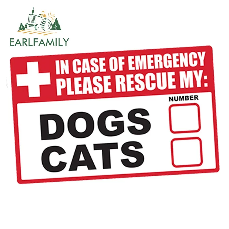 EARLFAMILY 13cm x 8.3cm Emergency Pet Rescue DOGS CATS Car Sticker First Responder FIRE Safety Car Bumper Accessories