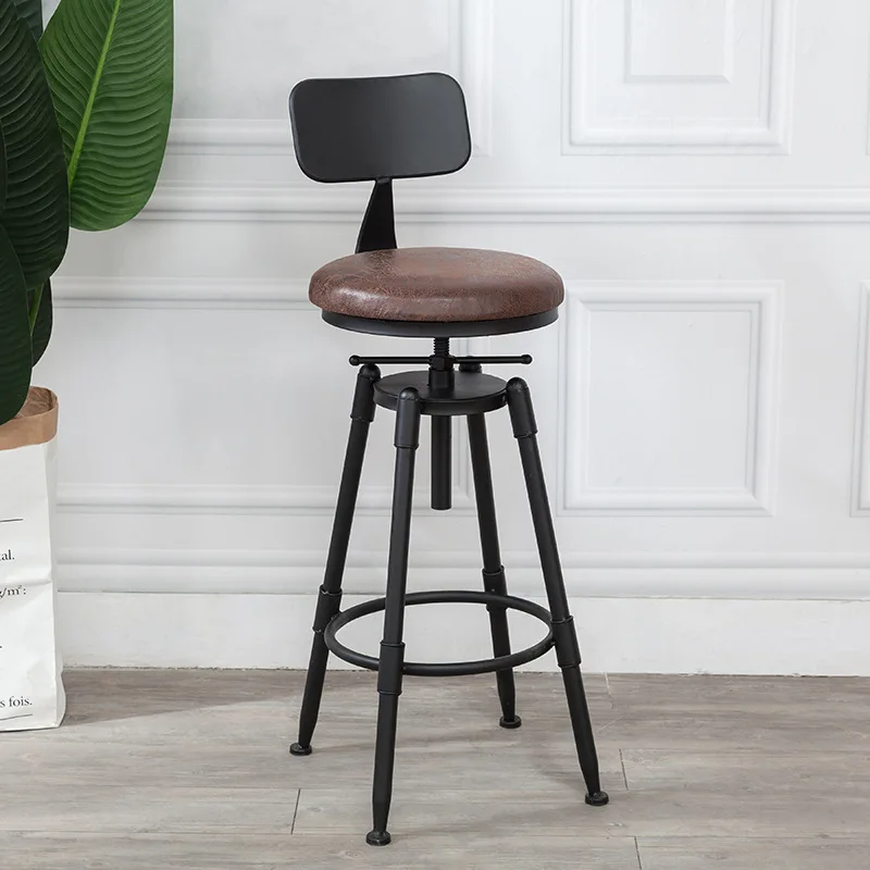 Retro Iron Bar Chair with Rotating and Height Adjustable Counter Stools with Lift Mechanism 65-85cm Modern Simple Backrest Stool