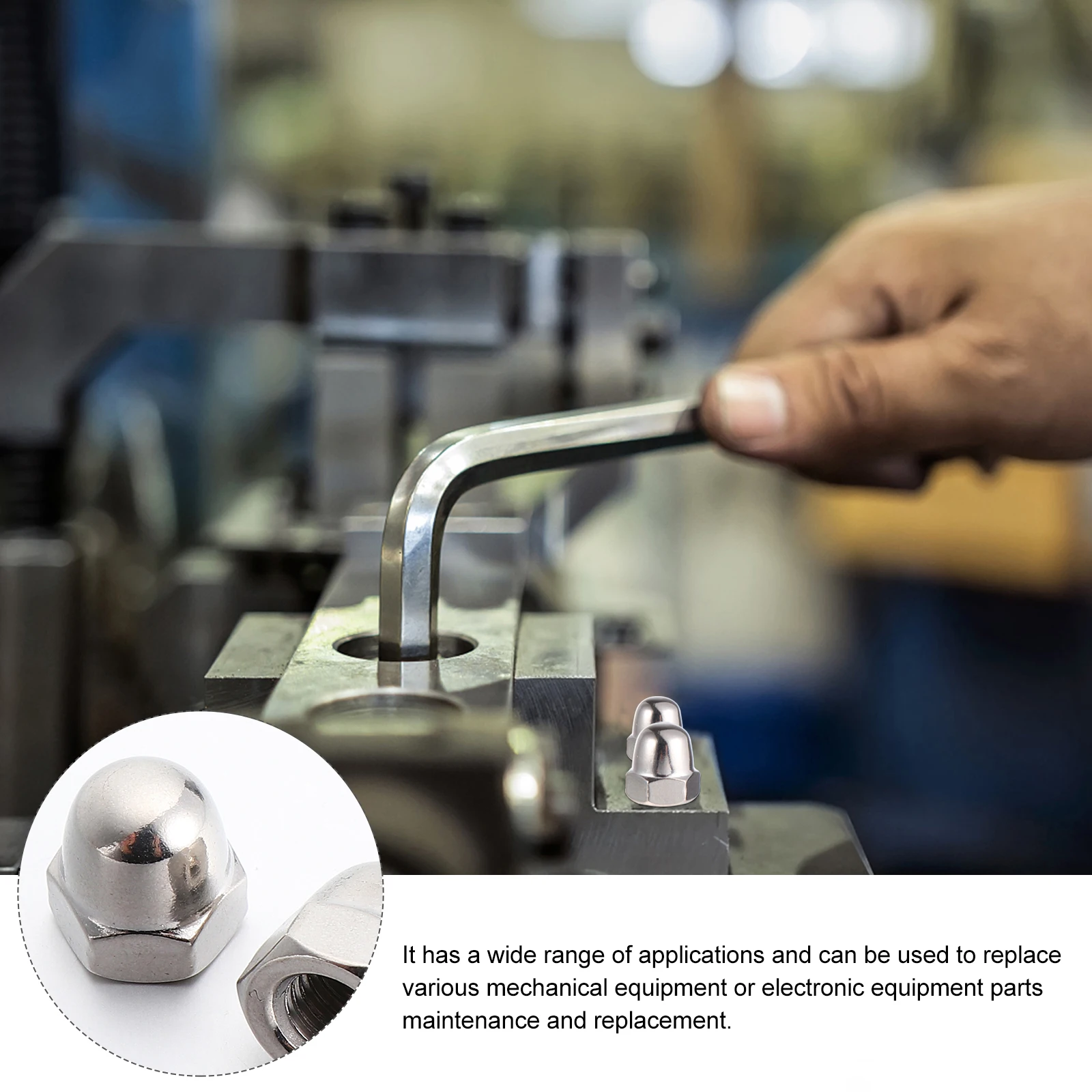 

50pcs Stainless Lock Nuts Hex Acorn Nut Anti-Loosening Locking Cap For Machinery Replacement Parts Hardware Fasteners Nuts