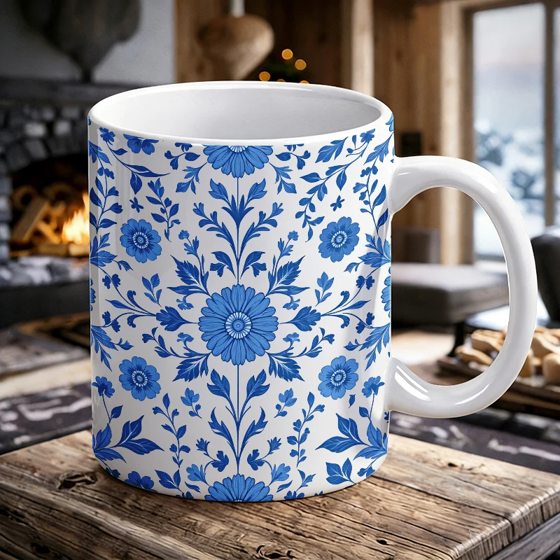 

Vintage Blue Daisy Flower Mug, coffee cup, milk cup, office tea cup, gift for friends, fade-resistant