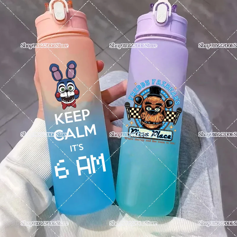 Мультяшная-матовая-бутылка-для-воды-с-градиентом-fnaf-детская-соломенная-чашка-для-фитнеса-на-открытом-воздухе-Фредди-для-мужчин-и-женщин-пластиковый-чайник-с-портативной-ручкой