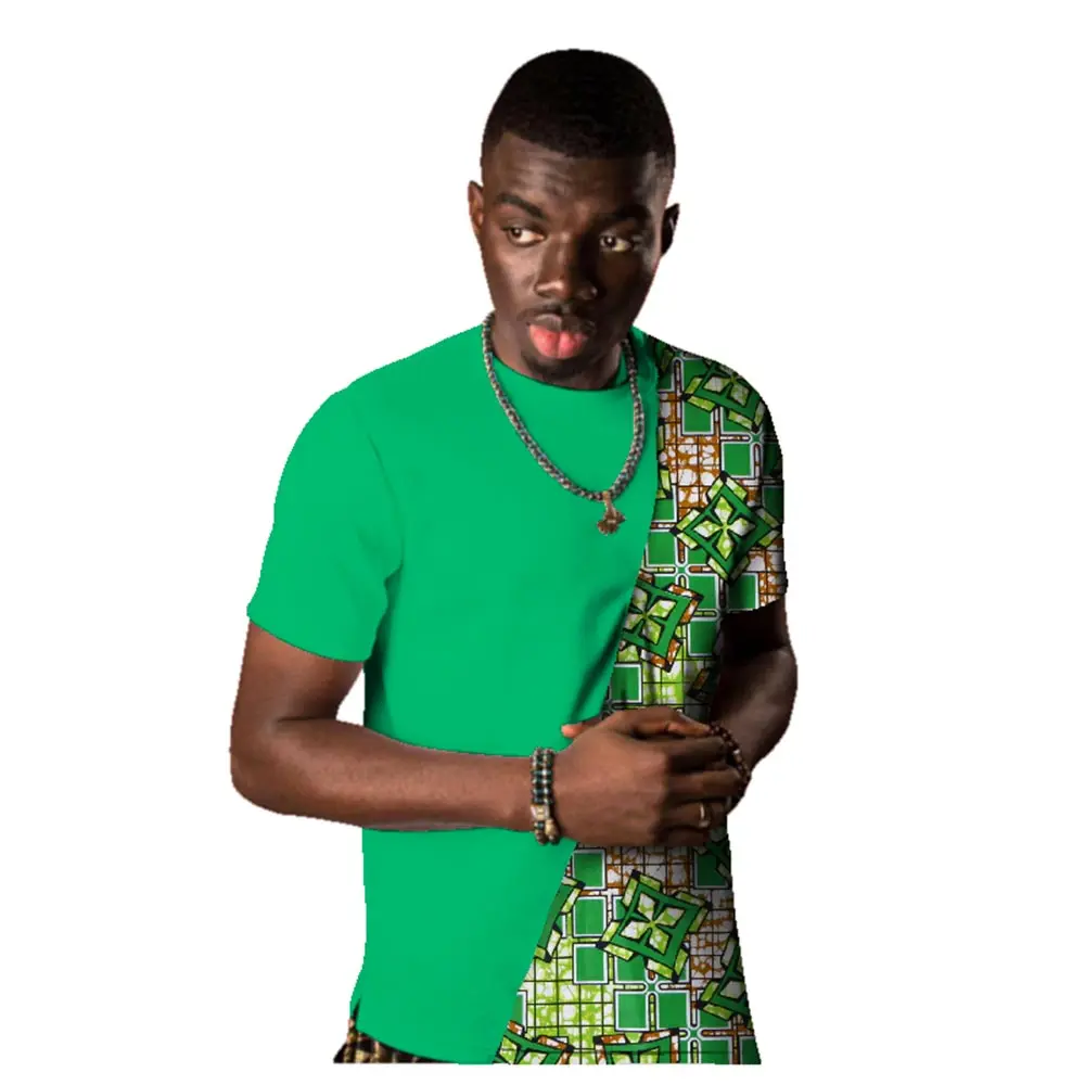 Stock Size Low Price Men African T Shirt Causal Shirt African Print Patchwork Short Sleeve Round Neck Shirt WYN483