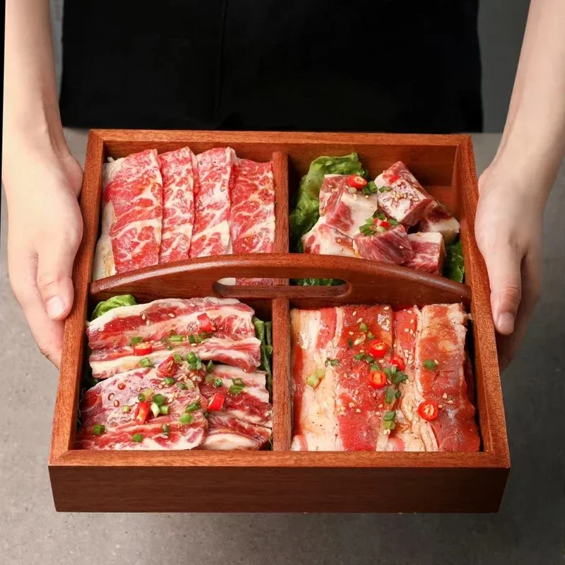 

Japanese-style hot pot side dish barbecue tableware food box plate wooden snack platter set four-square tray