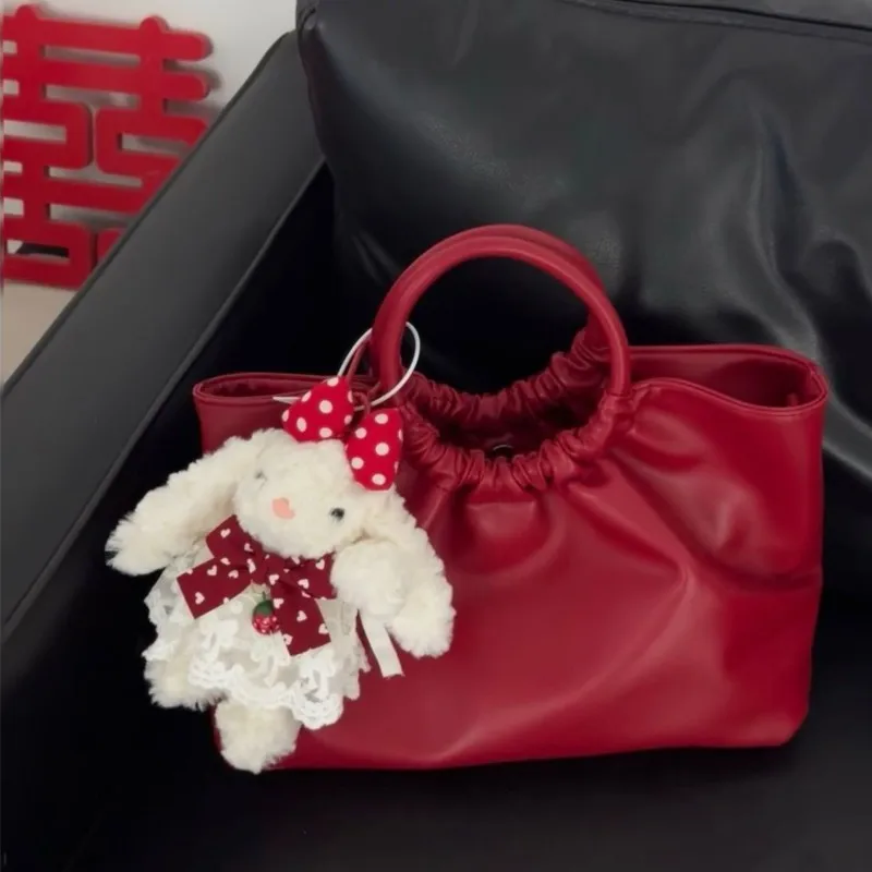 Fashion Red Wrinkle Simple Tote Bag Women Leather Large Capacity Cloud Shoulder Bag Ladies Pleated Luxury Premium Crossbody Bags