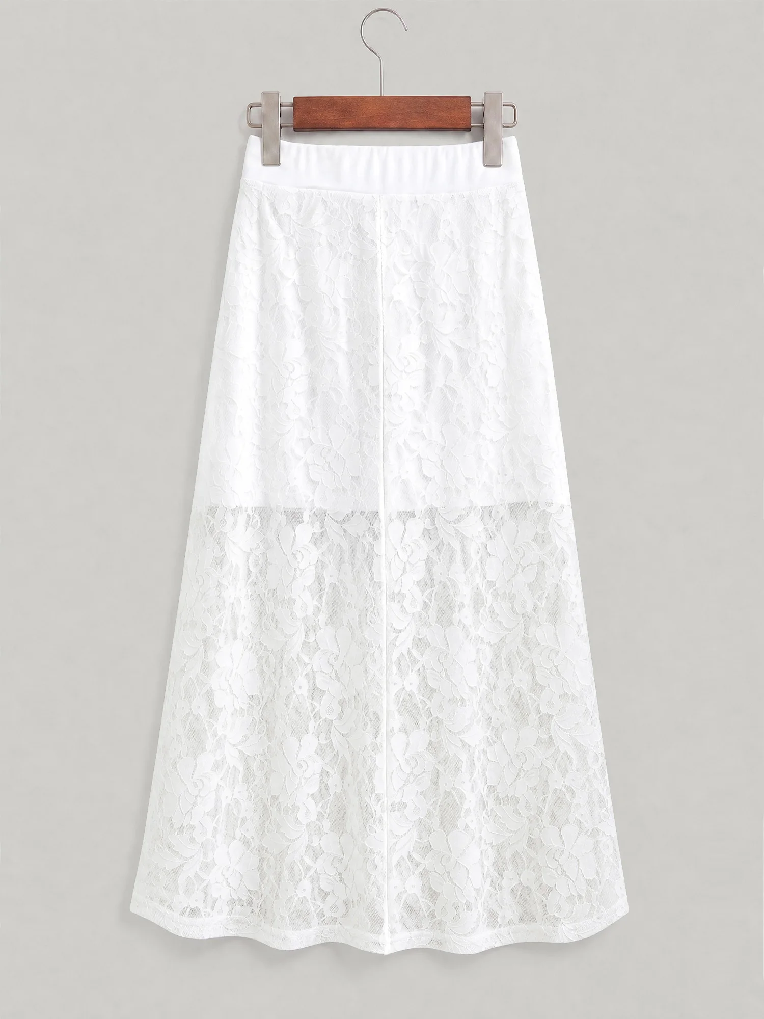 Slim Fit Lace Mermaid Midi Skirt for Women High Waist White Semi Transparent Fishtail Skirt